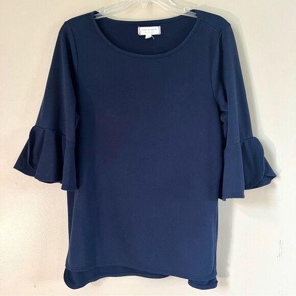 Max Studio Navy Blue Bell Three Quarter Sleeve Top Size M - Picture 1 of 10